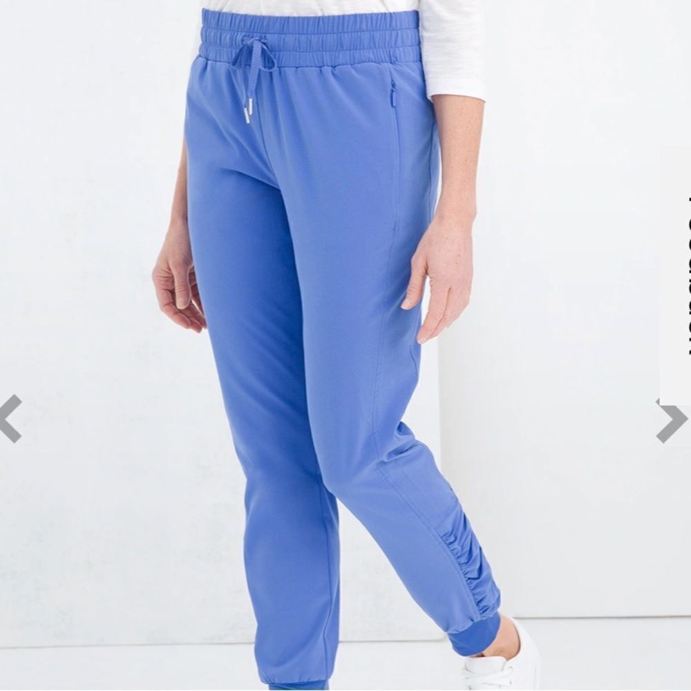 Chico’s‎ ZENERGY UPF Ruched Woven Joggers 1.5R Amparo Blue NWT